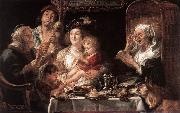 JORDAENS, Jacob As the Old Sang the Young Play Pipes dy painting